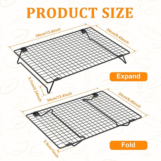 4 Pack Cookie Cooling Racks for Baking Stackable 4-Tier 13.4 x 9.4 Inch Wire Rack, Heavy Duty Baking Rack for Cookies, Cakes, Roasting, Drying, Black, Gifts for Baking Must Haves