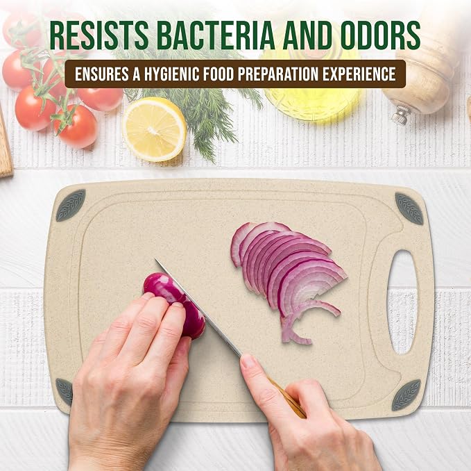 AXIOM CREATIONS 2-Piece Reversible Cutting Board Set Made with Natural Wheat Straw Fiber, Eco-Conscious Food Safe Kitchen Essentials, Gluten Free & BPA Free Chopping Boards for Kitchen