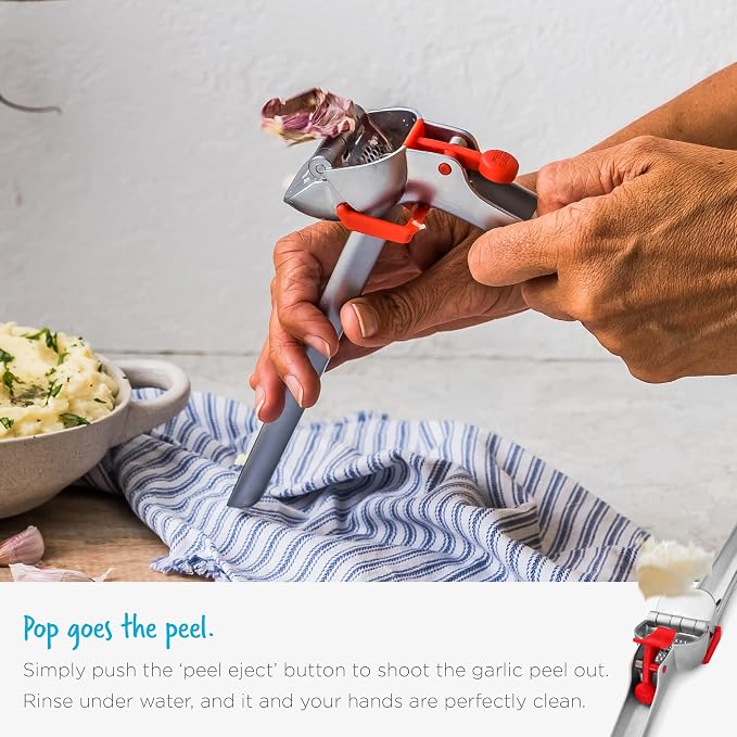 Dreamfarm Garject 2-In-1 Garlic Peeler, Garlic Press & Mincer with Garlic Peel Ejector, Chrome-Plated Zinc - Black