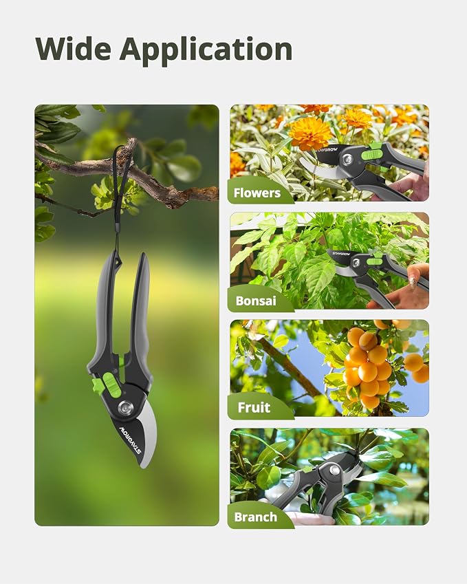 8.5" Pruning Shears for Gardening SK5 Sharp Garden Shears | Cuts 10000+ Times Staying Garden Scissors with One-handed Unlocking Adjustable Handle,Clippers Gardening Tools for Men Women