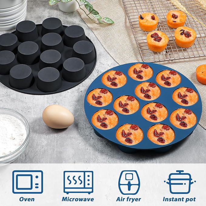 Webake Silicone Air Fryer Muffin Pan for Baking Egg Bites Silicone Mold, Nonstick 1.8 Inch Mini Muffin Tin BPA Free Set of 2