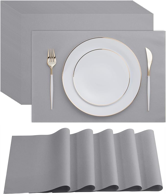 Disposable Gray Paper Placemats for Dining Table - 100-Pack 18" x 12" Cloth-Like Rectangle Paper Placemats for Baby, Kids, Party Or Weddings.
