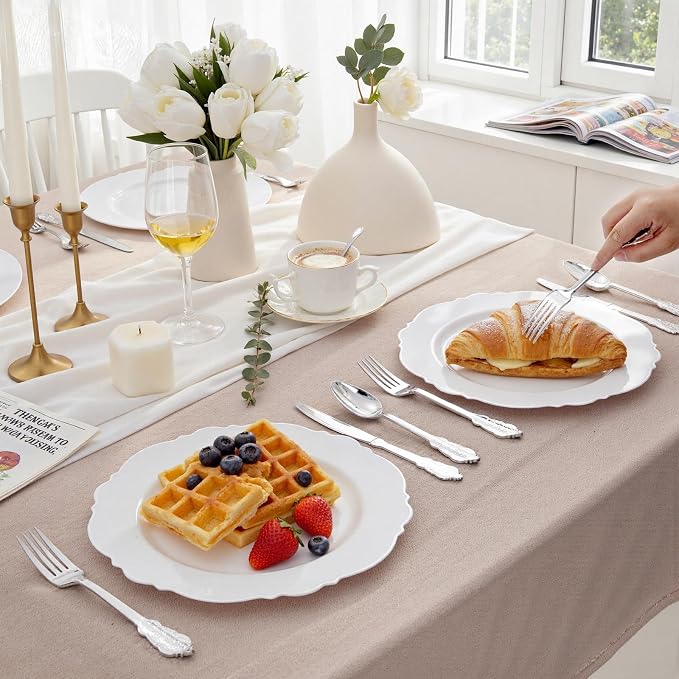 360 Pieces Silver Plastic Silverware- Disposable Flatware - Heavyweight Plastic Cutlery- Includes 120 Forks, 120 Spoons, 120 Knives for Christmas