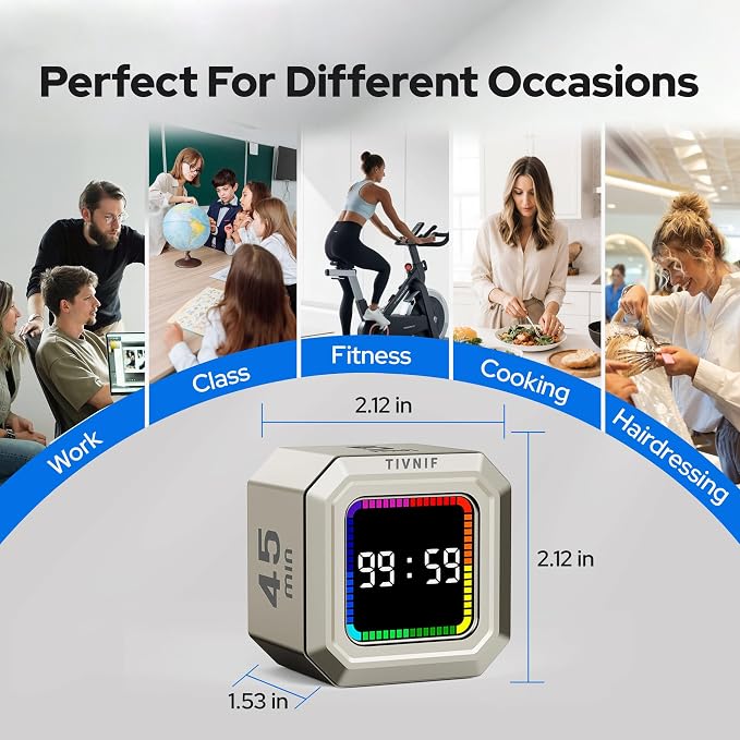 Kitchen Timer Visual Timer for Kids Color Display Gravity Sensor Cube | Digital Pomodoro Timer with Loud Alarm, Magnetic Back, Easy Use for Cooking, Classroom, Study & Productivity