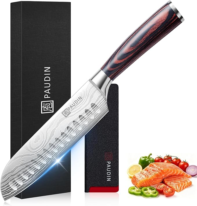 PAUDIN Santoku Knife Chef Knife, Ultra Sharp 7" Kitchen Knife for Cooking | Japanese High Carbon German Stainless Steel, Long-Lasting, Ergonomic Pakkawood Handle, Gift for Cook & Pro Chef