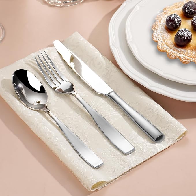 60-Piece 18/10 Stainless Steel Flatware Set for 12, Heavy Duty Silverware Set, High End Flatware, Dishwasher Safe, Ideal for New Home Essentials Gift