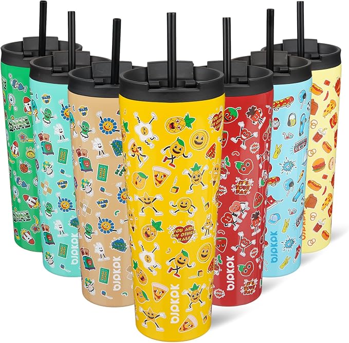 BJPKPK 26 oz Coffee Tumbler with Straw, Insulated Stainless Steel Cup | Double Wall Vacuum, Leak Proof Lid, Keeps Hot/Cold/Iced, BPA Free, Travel & Outdoor, Hawaii Fruits-Yellow
