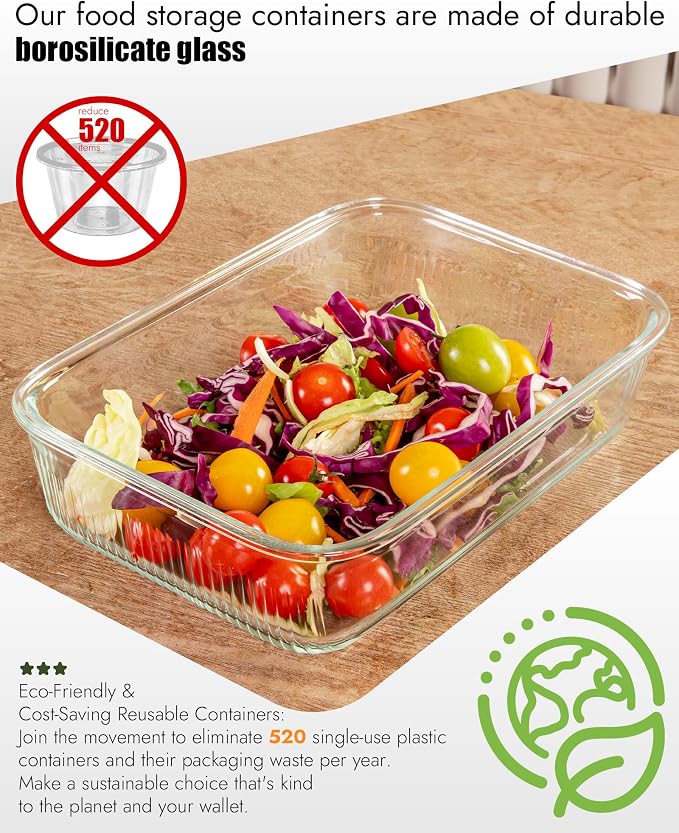 2 Pack Glass Food Storage Containers with Tempered Glass Lids & Steam Valve, 74oz(9.3 Cup) Airtight Leak-Proof Meal Prep Containers for Microwave/Oven/Freezer, Borosilicate Glass, Gift Box