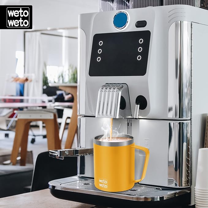 WETOWETO 14 oz Coffee Mug, Vacuum Insulated Camping Mug with Lid, Double Wall Stainless Steel Travel Tumbler Cup, Coffee Mugs Outdoor, Powder Coated Alpine Yellow