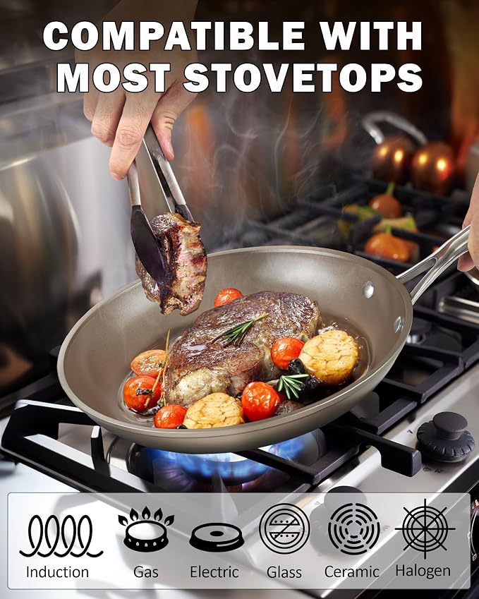 Cooks Standard Classic 8 Inch Hard Anodized Nonstick Frying Pan | Ceramic Cookware Skillet Egg & Omelet Pan, Induction, Compatible with Most Stovetops, Bronze