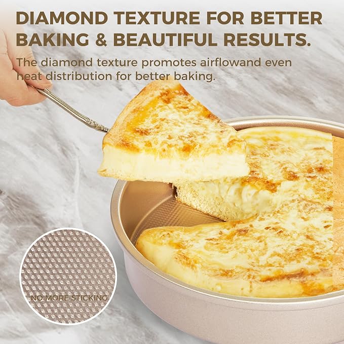 Ceramic Nonstick 9” Round Cake Pans, Heavy-Duty Aluminized Steel | Non-Toxic 9 Inch Round Cake with Diamond Texture, Cake Pans 9 Inch Round for Baking Cheesecake, Cream, 2-Pack