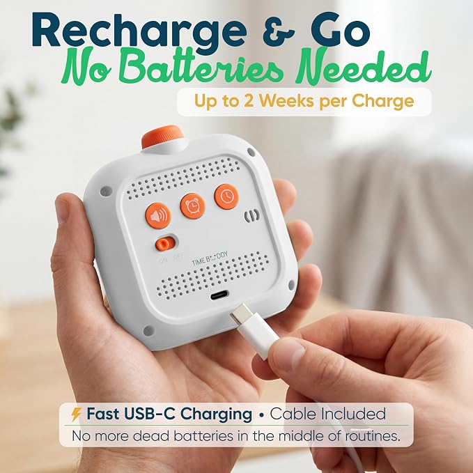 Digital Visual Timer for Kids - Calmer Routines & Transitions | Silent, Rechargeable, 99-Min Clock, Alarm, Countdown & Count-up; For Classroom, Home & Therapy - Builds Focus & Independence