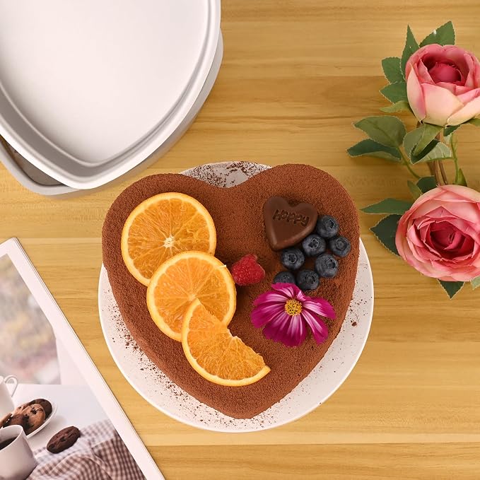HUAKENER 8 Inch Heart Cake Pan, Non-stick Aluminum Heart Cake Pan | Set of 2 Pack Heart Shaped Cake Pans with 60 Pieces Parchment Paper, Cake Baking Pans for Kitchen Birthday Wedding