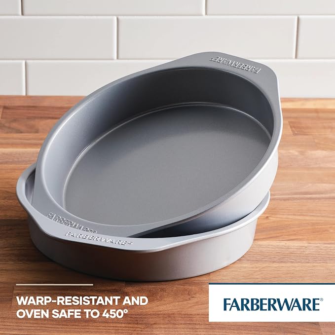 Farberware Golden Bake Nonstick Round Cake Pan Set, 2-Piece | Insulated Non Stick Round Cake Pan Set, Oven Safe to 450°F, Easy Release, Dishwasher Safe, in Gray