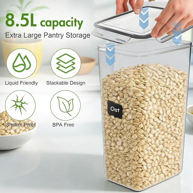 2PC Extra Large Bulk Food Storage Containers 8.5L 300Oz, BPA-Free | Cereal Containers Storage with Airtight Lids, Plastic Canisters for Flour, Sugar, Rice, Cereal, Coffee, Dried Fruits