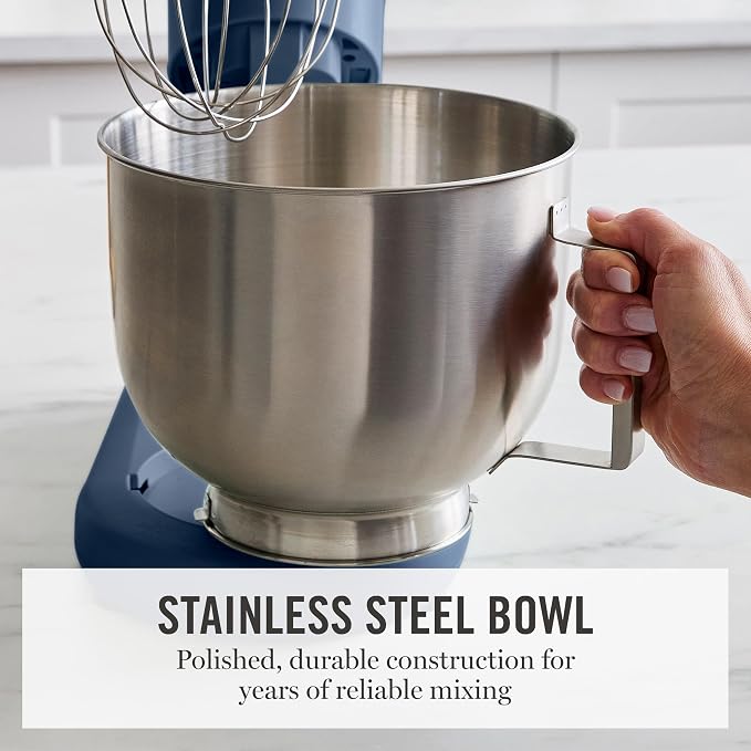 Martha Stewart 5.3QT Tilt Head Stand Mixer, 12 Speeds, Stainless Steel Bowl | Dough Hook, Stainless Whisk, Beater, Removable Splash Shield, Bread, Cake & Whipping, Electric Kitchen Mixer, Indigo Blue