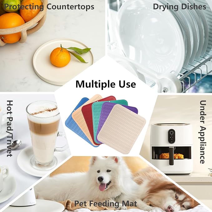 ZLR Oversized Silicone Dish Drying Mat for Kitchen, 16"x18", Lichen Blue | Family-Size Drainboard for Pots & Pans, Thick 4mm No-Curl, Heat-Resistant Trivet to 450°F, Non-Slip, Rolls to Store