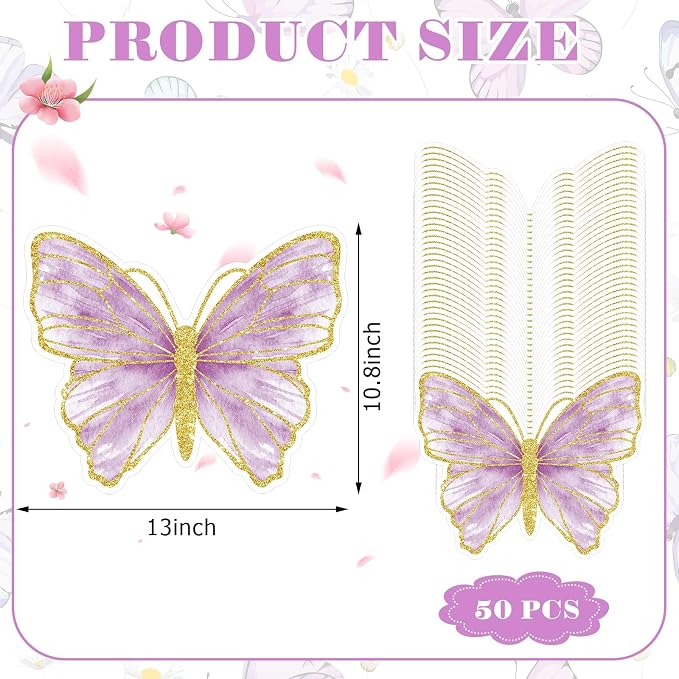 Harloon 50 Pcs Butterfly Paper Placemats Disposable Colorful Butterfly Table Mats for Spring Summer Wedding Baby Shower Birthday and Holiday Party Kitchen Dining Table, 13 x 10.8 Inches (Purple)