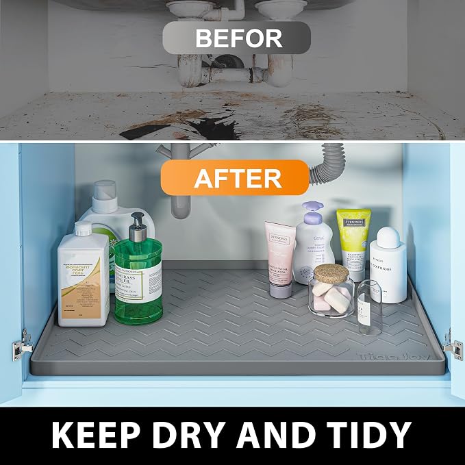 TigeJoy Under Sink Mats for Kitchen Waterproof 22" x 19", Cabinet Liner | Leak-Proof Silicone Mat Sink Protector, Kitchen Essentials Organizer and Storage,Boot or Shoe Tray, Pet Feeding Mat