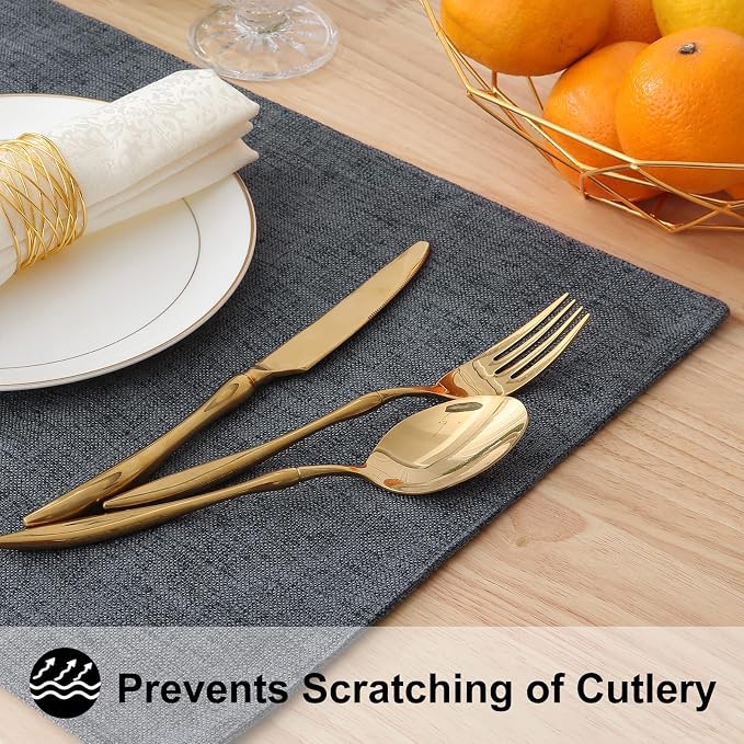 Faux Cotton Linen Placemats Set of 4, Cloth Washable Farmhouse Dining Table Mats for Indoors & Outdoors, Easy to Clean, Charcoal, 13 x 19 Inch