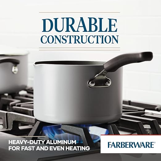Farberware Cookstart DiamondMax Nonstick Straining Saucepan, Dishwasher Safe, 3 Quart, Silver
