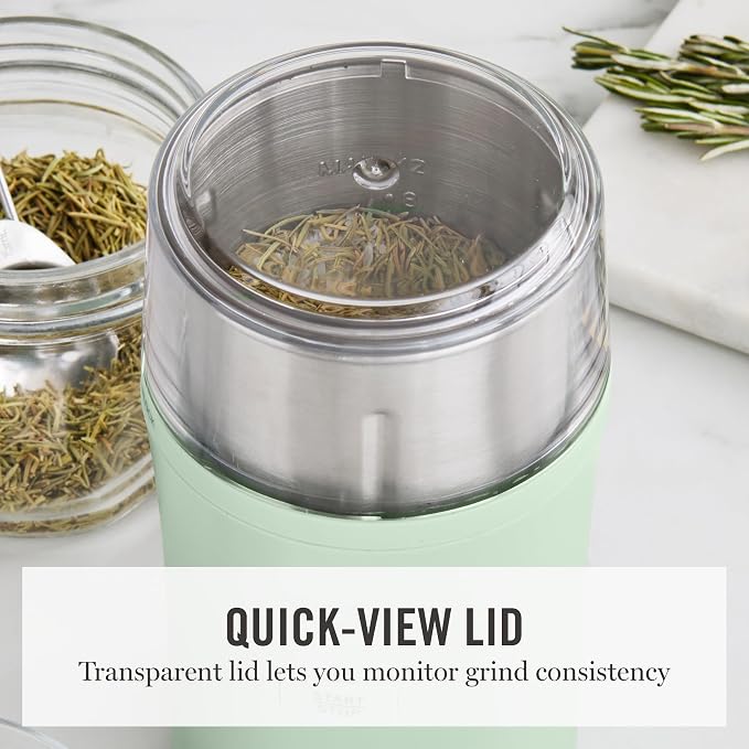 Martha Stewart Electric Coffee & Spice Grinder with Dual Bowls, Honeydew | Dual 2.5oz Removable Bowls for Coffee Beans, Nuts, Herbs & Spices, Stainless Steel Blade, One-Touch Pulse Control, Easy Clean