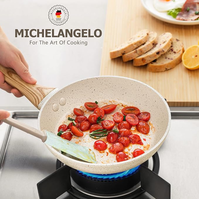 MICHELANGELO Frying Pans Nonstick - 12 Inch Frying Pan with Lid, Large 12 Inch Skillet with Ergonomic Handle, Non-Toxic Fry Pan - All Cooktops Compatible