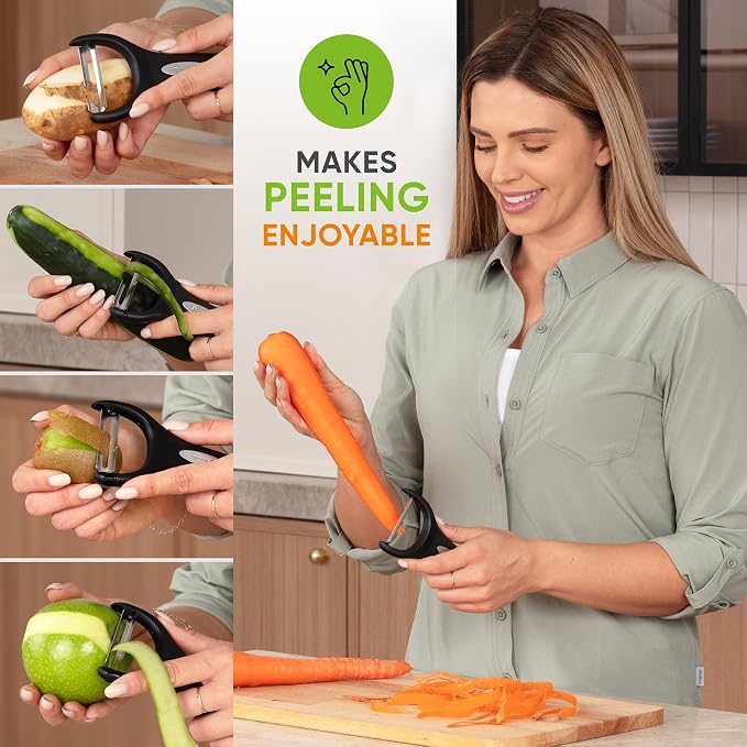 Spring Chef Set of 2 Stainless Steel Y Shaped Vegetable Peeler for Kitchen | Heavy Duty Potato Peeler with Ultra Sharp Blades & Soft Grip Handle for Apple, Carrot, Cucumber, Veggie, Fruit, Citrus