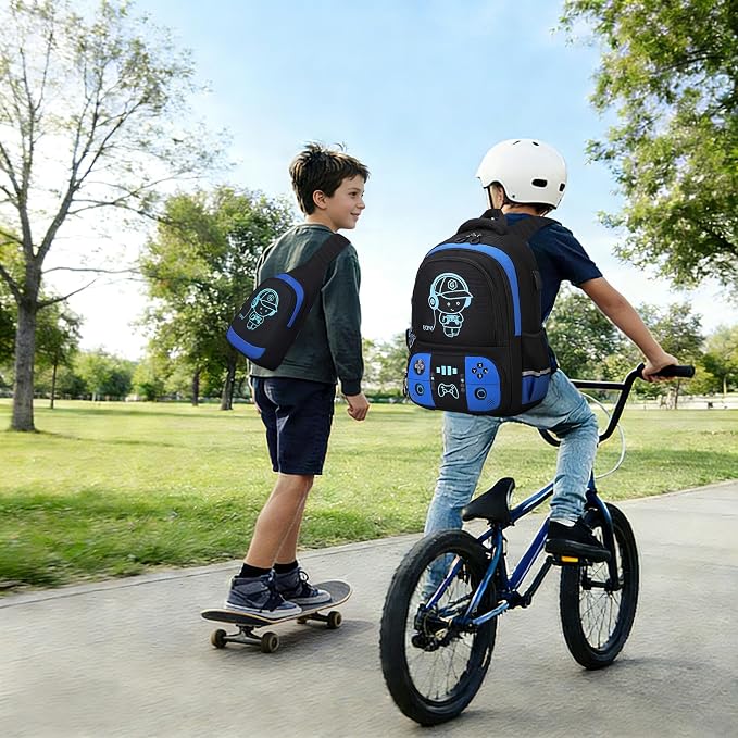 Backpack for School Boys, Cool Luminous Gamer Boys Schoolbag | with Lunch Box & Pencil Case Set for Kids Teens Elementary Middle School, Bookbag Glow In The Dark