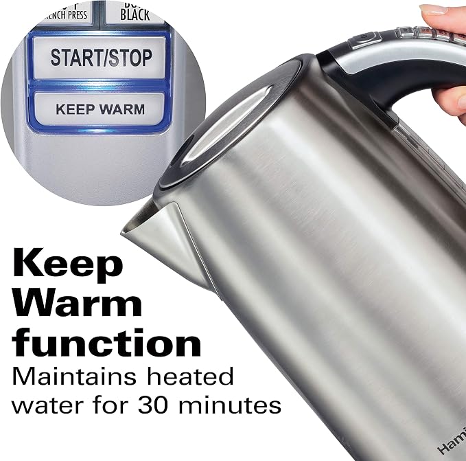 Hamilton Beach 1.7 Liter Electric Tea Kettle, Water Boiler & Heater | Fast Boiling 1500 Watts |Temp Control | Cordless Serving | Auto-Shutoff & Boil-Dry Protection | BPA Free | Stainless Steel