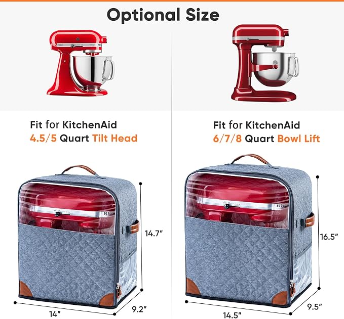 BAGSPRITE Stand Mixer Cover with Appliance Sliders Base Compatible with KitchenAid Mixer-Storage Bag for 6/7/8 Quart with Pockets for Kitchen Aid Accessories and Attachments