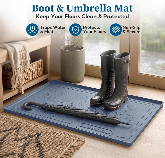 Under Sink Mat 25x19, Waterproof Liner for Under Sink Organizers, Dark Blue | BPA-Free Silicone with 0.59" Raised Edge Helps Contain Leaks, Spills & Drips to Protect Kitchen Cabinets