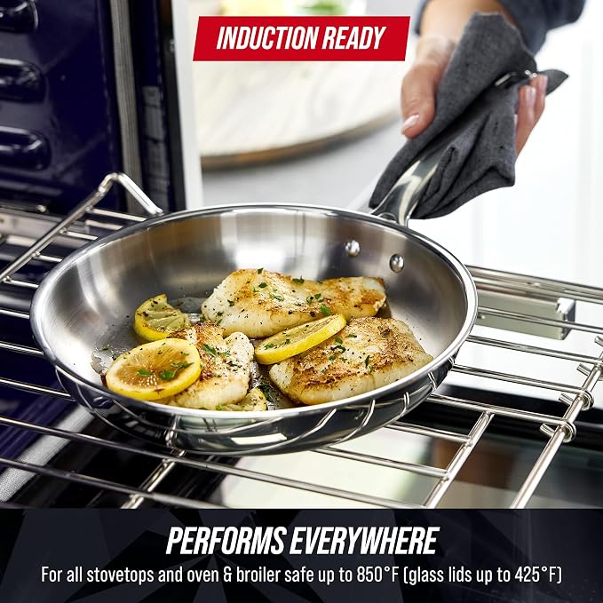Blue Diamond Pro Steel 2 Piece Tri-Ply Stainless Steel Frying Pan Set | 9.5" & 11" Multi Clad Skillets, Induction & All Stovetop Suitable, Mirror Polished Finish, Dishwasher Safe, Oven Safe to 850F