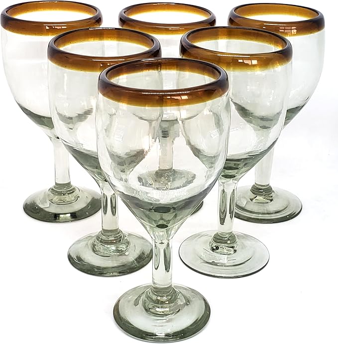 Amber Rim 13 oz Wine Glasses (set of 6), Recycled Glass, Lead-free, Toxin-Free (13oz Wine)