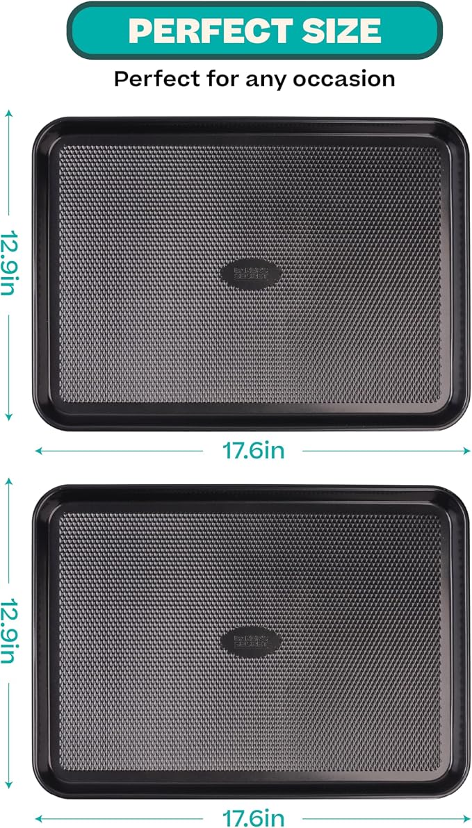 Baker's Secret 2 Pack Half Sheet Pan Set, 1/2 Cookie Sheets for Baking with Diamond Texture, 17.7" x 13" Large Baking Sheets Non Stick, Non Toxic Oven Trays for Cooking, 100% Thicker Carbon Steel