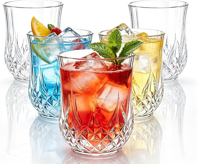 12 Pack 12 Oz Plastic Stemless Wine Glasses, Clear | Unbreakable, Reusable, Elegant Vintage Design, Fancy Cocktail Cups, Whiskey, Champagne, Wedding, Party, Bars, Holiday Events