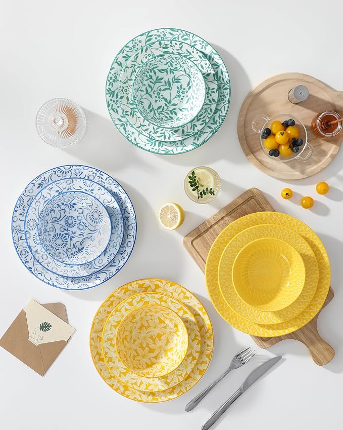 vancasso SELENE Plates and Bowls Set for 4, 12 Pieces Dinnerware Sets, Mircowave and Dishwasher Safe Dishes Set, Porcelain Pastel Dinnerware