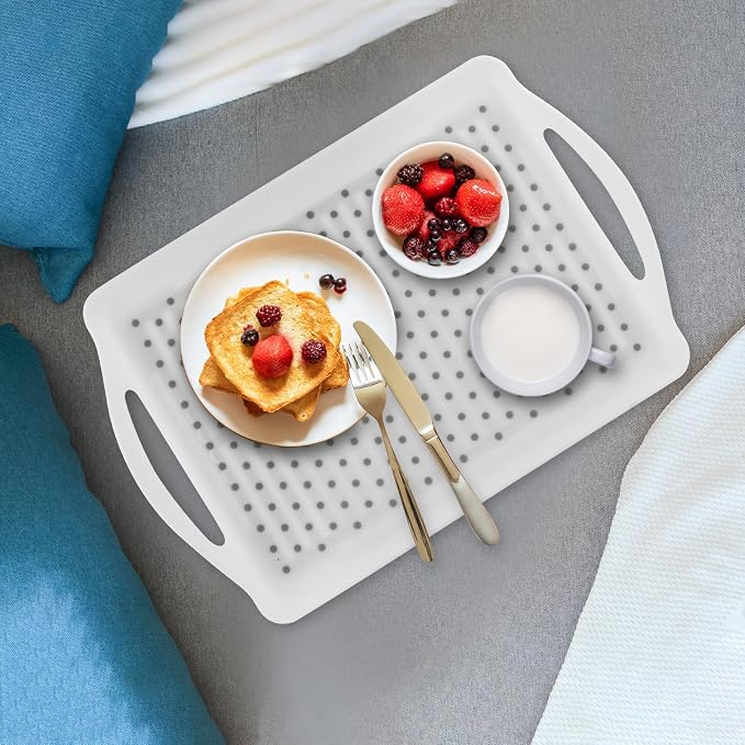 MDLUU Non-Slip Serving Tray with Handles, Food Serving Platter, Set of 2, White