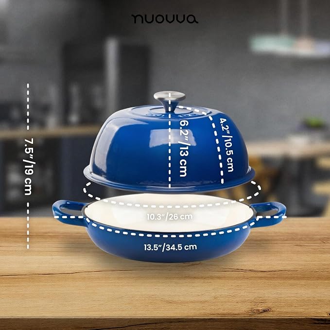 Enamelled Cast Iron Dutch Oven Pot – Dutch Oven For Sourdough Bread Baking – Cast Iron Bread Pot – Dark Blue, 6 Quarts, 26cm – by Nuovva