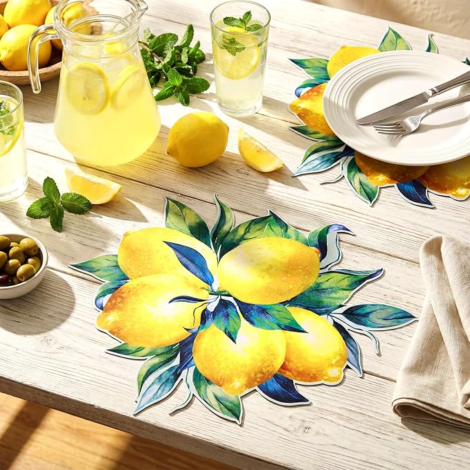 Sinmoe 100 Pcs Disposable Paper Placemats Bulk, Yellow, Lemon | Lemon Fruit Print, 14x12", Bulk, Wedding Birthday Baby Shower Banquet, Easy Clean Tabletop Decor