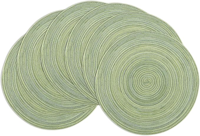 Winknowl Round Braided Placemats Set of 6 Washable Woven Heat Resistant Table Mats for Kitchen Dining Tables 15 inch Round Place Mats (Pea Green,6)