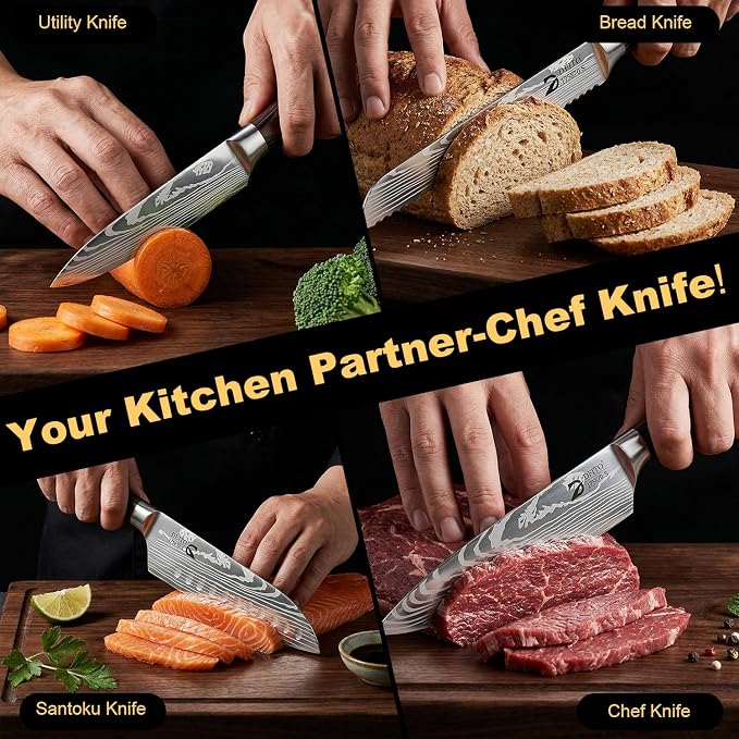 Kitchen Knife Set 5 Pieces, Professional Chef Knives Set Gift Box | High Carbon Stainless Steel Chef Knife Set with Ergonomic Pakkawood Handle, Sharp Cooking Knives for Kitchen & Home Cooking