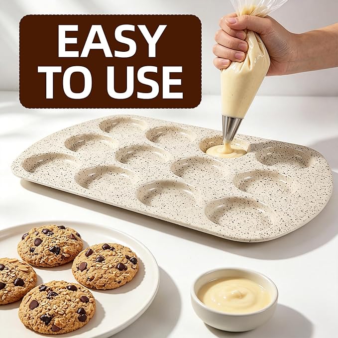 Muffin Top Pan, 12 Cavity Cupcake Pan, 3 Inch Nonstick Bakeware for Eggs, Cornbread, Cookies, Whoopie Pies and Yorkshire Pudding, Set of 2