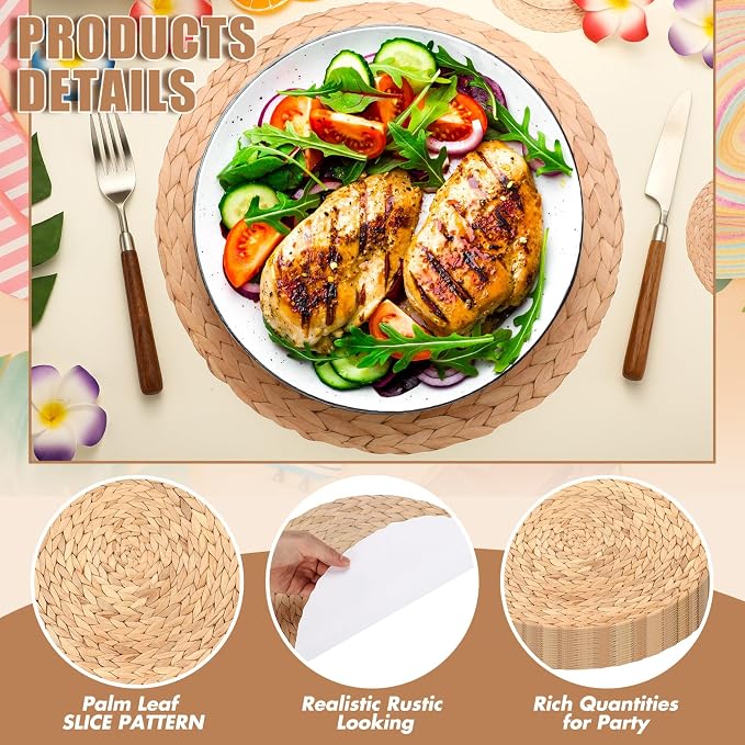 Sinmoe 100 Pcs Disposable Paper Placemats Bulk,Natural,Woven | Paper Charger Place Mat Party Charger Plates Table Place Mats for Dinner Wedding Birthday Baby Shower Spring Dining Tableware