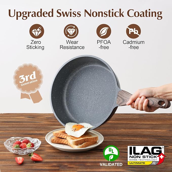 SENSARTE Nonstick Cookware Set 13 Pcs, Non Stick Pots and Pans Set | Swiss Granite Coating, Healthy Kitchen Cooking Set, Stay-Cool Handles, Induction Compatible, PFOA/PFOS Free
