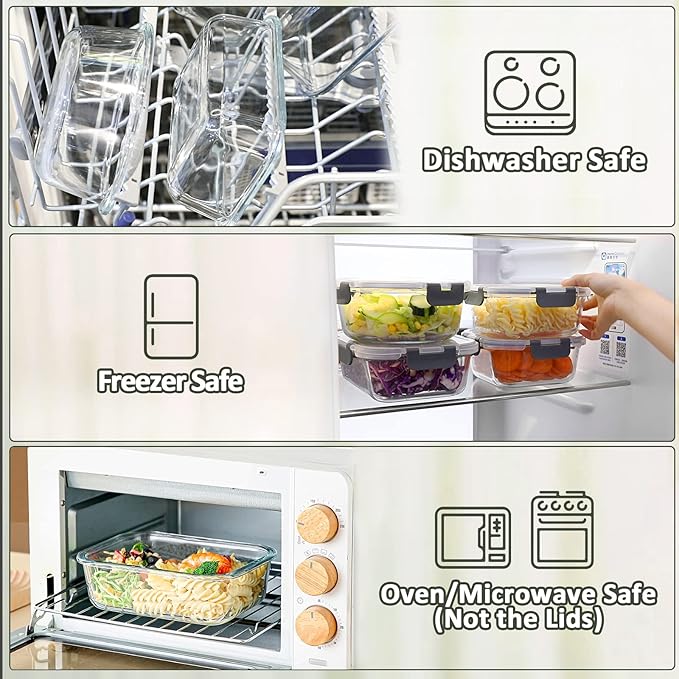 M MCIRCO 10 Pack,22 oz Glass Food Storage Containers with lids, Gray | Glass Meal Prep Containers,Airtight Lunch Containers with Lids, Microwave, Oven, Freezer and Dishwasher Friendly, BPA Free