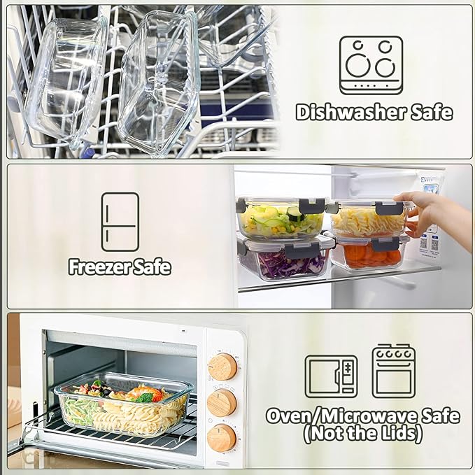 M MCIRCO 8 Pack,30 oz Glass Food Storage Containers with Lids, White | Glass Meal Prep Containers,Airtight Lunch Containers with Lids, Microwave, Oven, Freezer and Dishwasher Friendly, BPA Free
