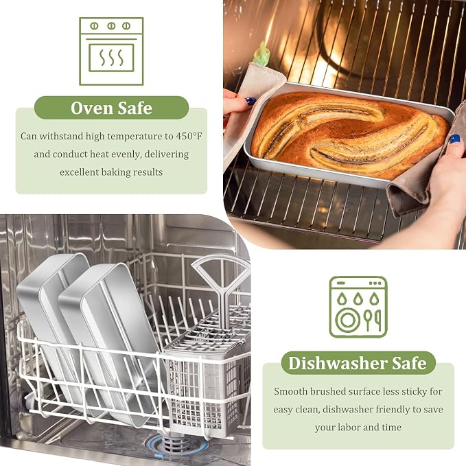 TeamFar Loaf Pan, 12 x 5 Inch Stainless Steel Loaf Pans for Baking Bread | 3 Pack Large Bread Loaf Baking Pan for Homemade Bread, Meatloaf, Cake, Brownies, Non-Toxic, Heavy-duty, Oven& Dishwasher Safe
