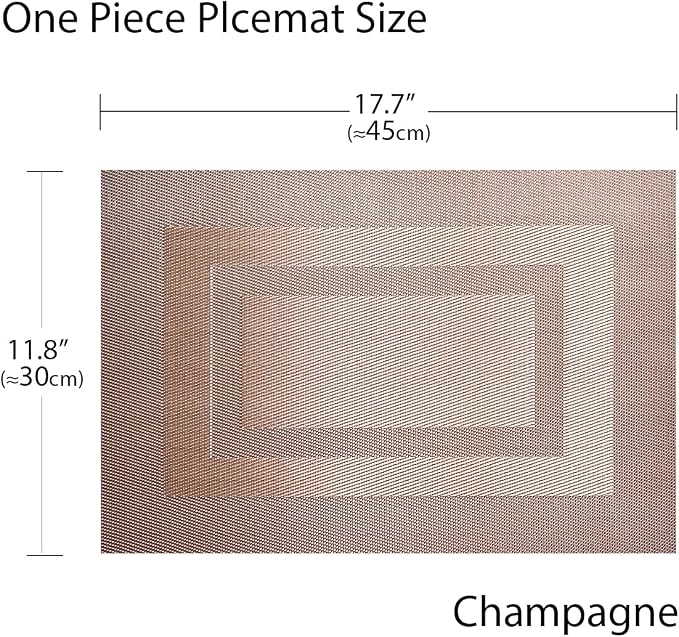 PIGCHCY Placemats Set of 8 Washable Durable Place Mats Vinyl Heat Resistant Non-Slip Table Mats Indoor Outdoor (18 x 12 inches, Champagne)