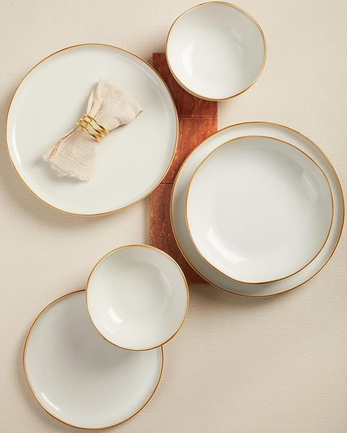 Extra Large Dinnerware Set for 12, 36 Pieces Ceramic Plates and Bowls Set, Kitchen Dish Set, Microwave & Dishwasher Safe Dishware, Ocean-Inspired Stoneware for Big Gatherings, White